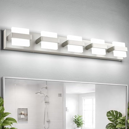SOLFART 5-Light Bathroom Vanity Lights Over Mirror,Brushed-Nickel LED Modern Vanity Lights for Bathroom, Dimmable