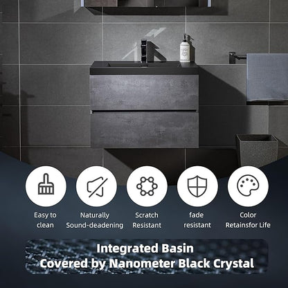 WOODBRIDGE 30 in. W x 19 in. D Wall Mounted Floating Bathroom Vanity in Gray with Quartz Sand Composite Vanity Top in Matte Black