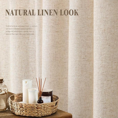 Small Stall 54 Inch Linen Shower Curtain Beige, Fabric Boho Farmhouse Shower Curtains for Bathroom Cotton Natural Cloth Liner Set 54" W x 72" L