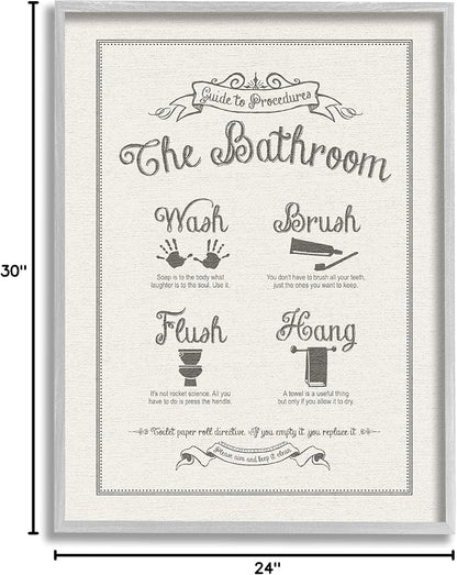 Stupell Industries 'Guide to Bathroom Procedures Linen Look', Framed Giclee Art, Gray, 24 x 30 Inches, Easy to Hang and Sturdy, Made in USA, by Lettered and Lined