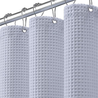 Waffle Weave Shower Curtain - Misty Blue Cotton Fabric Texture Heavyweight Shower Curtains for Bathroom,Washable,72Wx72L