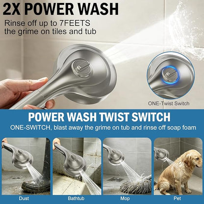 9 Settings Filtered Shower head with Handheld with Power Wash | Hard Water Softener,Remove Chlorine Power Wash for Tub&Tile,ON/OFF Button,6ft Hose&Bracket,Filtered Shower Head, Satin Nickel