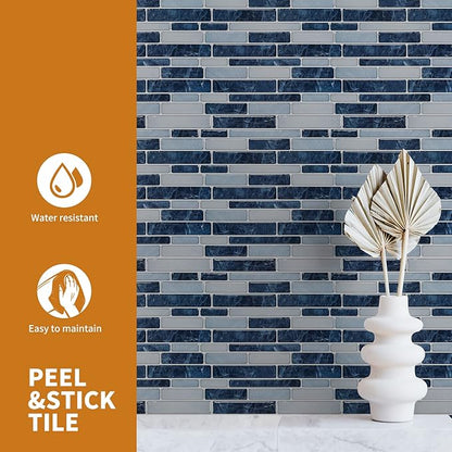 WOWSTAR 10-Sheet Peel and Stick Backsplash Tile for Kitchen Wall, Back Splash Stick On Tiles for Kitchen (12"x12", Dark Blue) | Peel and stick backsplash, self-adhesive wall tile, Dark Blue, waterproof, kitchen bathroom wall, 10-sheet