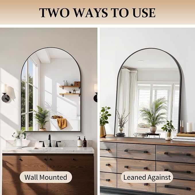 COFENY Arched Mirror, 30’’x42’’ Black Arch Mirrors for Bathroom Sink, Bathroom Vanity Mirror with Metal Frame, Modern Wall Mounted Mirror for Bedroom Living Room Mantle Entryway