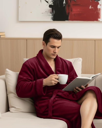 NY Threads Luxury Ultra Soft Mens Robe Plush Fleece Long Bathrobe