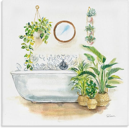 Stupell Industries Serene Bathroom Interior with Greenery Plants Painting | Stupell Industries | 24 x 24 Inches, Easy to Hang and Sturdy, Made in USA, by Sue Schlabach