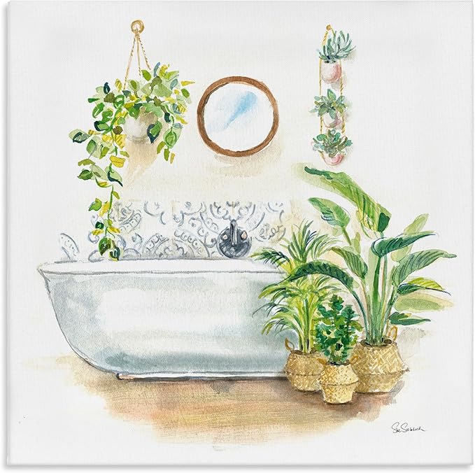 Stupell Industries Serene Bathroom Interior with Greenery Plants Painting | Stupell Industries | 30 x 30 Inches, Easy to Hang and Sturdy, Made in USA, by Sue Schlabach