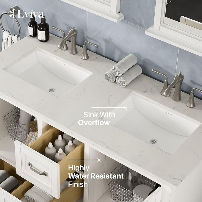 Eviva Britney 48 in. White Double Sink Bath Vanity with Carrara Quartz Top and Undermount Porcelain Sinks