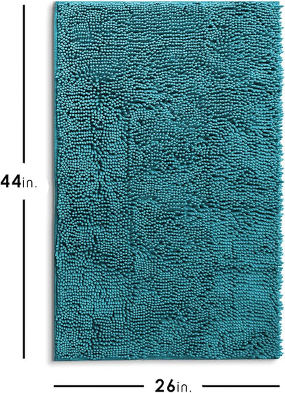 Hearth & Harbor Bathroom Rugs, Chenille Bath Mat - Machine Washable Bath Mats for Bathroom Non-Slip Backing Rubber, Quick Dry Bathroom Mat - Teal Bath Rug, 26x44