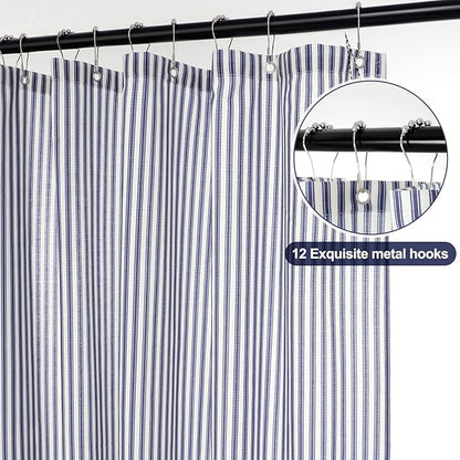 Stripe Cotton Toile Shower Curtain Ticking Stripes Woven Print Curtain Bathroom Decor for Traditional and Contemporary Style Kitchen Bath Home(Navy Blue and White,72 x 84 Inches,Stripe)