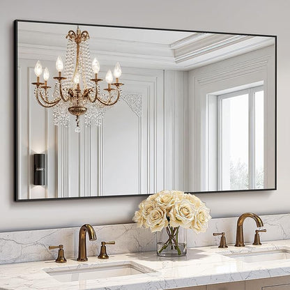Bathroom Vanity Mirror for Wall, 30"x48" Bathroom Mirror for Over Sink | HD Shatterproof Glass, Rectangular Metal Frame, Horizontally or Vertically, Mirror for Bathroom, Living Room, Entryway(Black)