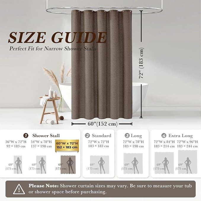 Seasonwood Taupe Linen Shower Curtain Farmhouse Bathroom Decor 60x72 Inches | Boho Bathroom Decor,12 Sturdy Stainless Steel Sliding Hangers,Rustic Country Style,Linen Shower Curtains for Bathroom