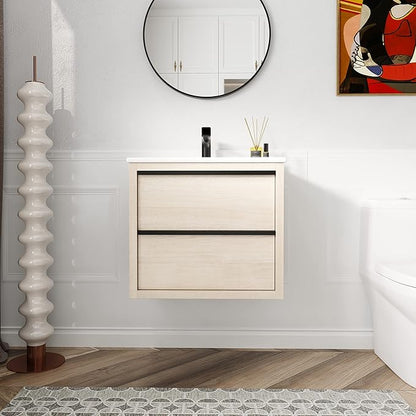 24 Inch Bathroom Vanity with Sink, Modern Bathroom Vanity Set, Single Ceramic Sink Vanities,Soft Closing Drawer and Ceramic Sink (PLO, 24 * 18)