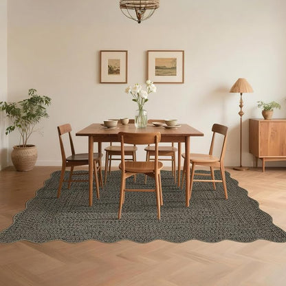 Imitation Braided Collection-Print 10x13 Area Rug for Living Room Large Washable Rug with Non-Slip Rubber Backing, Non-Shedding Stain Resistant Thin Foldable Carpet - Black&Brown