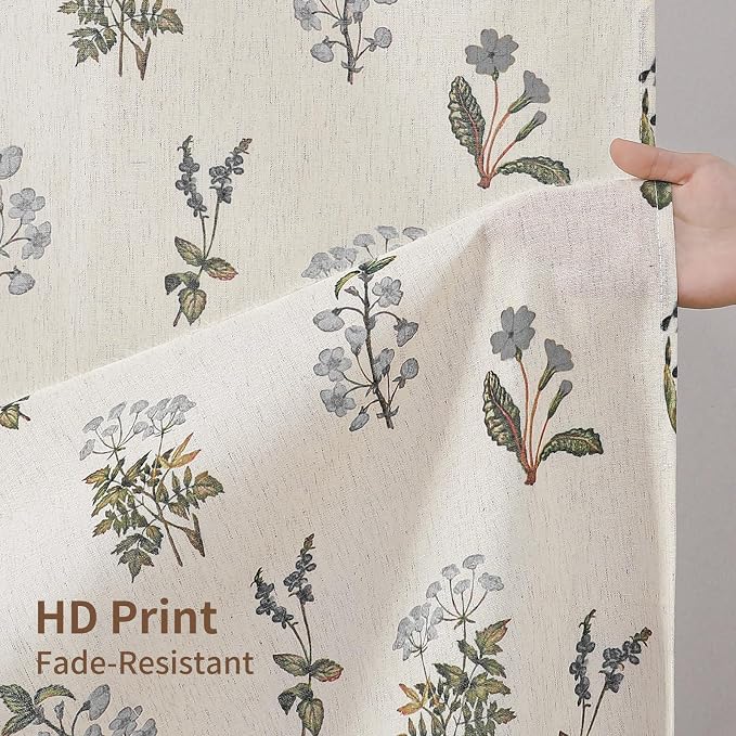 Colorful Star Farmhouse Grey Floral Linen Shower Curtain, 72" W x 72" L | Vintage Boho Shower Curtain for Bathroom, French Country Pattern Waterproof Bathroom Curtains with 12 Clear Hooks