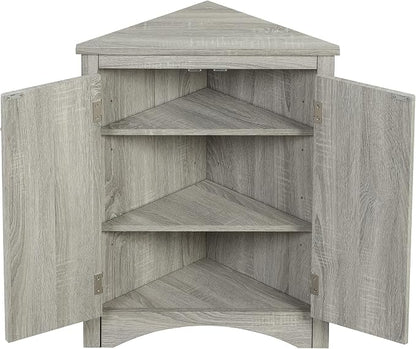 Corner Storage Cabinet with Two Doors for Bathroom, Living Room or Kitchen, Adjustable Shelf, Freestanding Floor Space Saver, Oak
