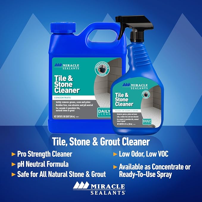Miracle Sealants Tile & Stone Cleaner Concentrate, pH Neutral, Gallon | Low-odor, low VOC. Safe daily cleaning for ceramic & porcelain tile, natural stone & grout; won't strip sealer. Concentrate.