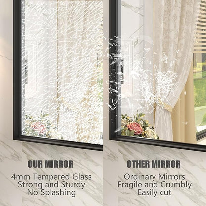 55x36 Inch Black Metal Framed Bathroom Mirror for Wall, Large Rectangle Mirror, Matte Black Bathroom Vanity Mirror, Anti-Rust, Square Corner, Shatterproof, Hangs Horizontally or Vertically