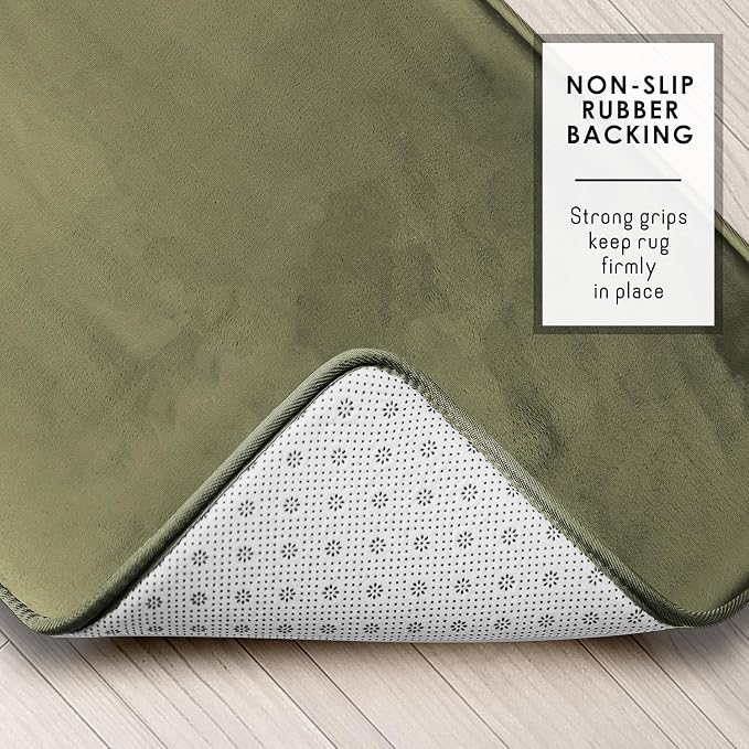 Clara Clark 2 Piece Bathroom Rugs, Velvet Memory Foam Bath Mat Set, Non-Slip Bath Rugs, Machine Wash, Dries Quickly, Ultra Soft Plush Bath Mats for Bathroom, 17 x 24 + Contour, Sage Green