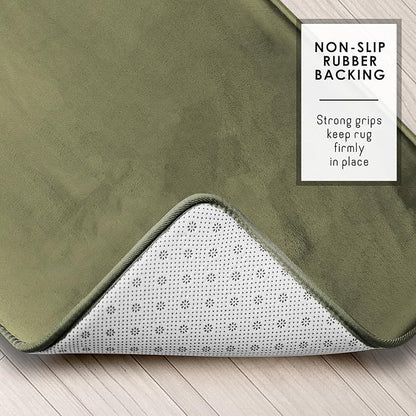 Clara Clark 2 Piece Bathroom Rugs, Velvet Memory Foam Bath Mat Set, Non-Slip Bath Rugs, Machine Wash, Dries Quickly, Ultra Soft Plush Bath Mats for Bathroom, 17 x 24 + Contour, Sage Green