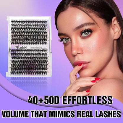 Lash Clusters, DIY Cluster Eyelash Extensions 9‑16mm, 40D+50D, 280pcs Fluffy D Curl Natural Lashes–Fake Cat Eye Wispy Individual Clusters