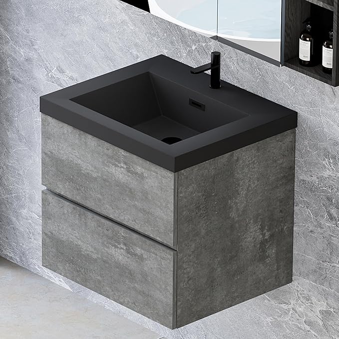 Floating Vanity Bathroom, 24 Inch Bathroom Vanity with Sink, Wall Mounted Single Sink Bathroom Vanity, Soft Closed 2 Drawers, Integrated Sink (Dark Birch)