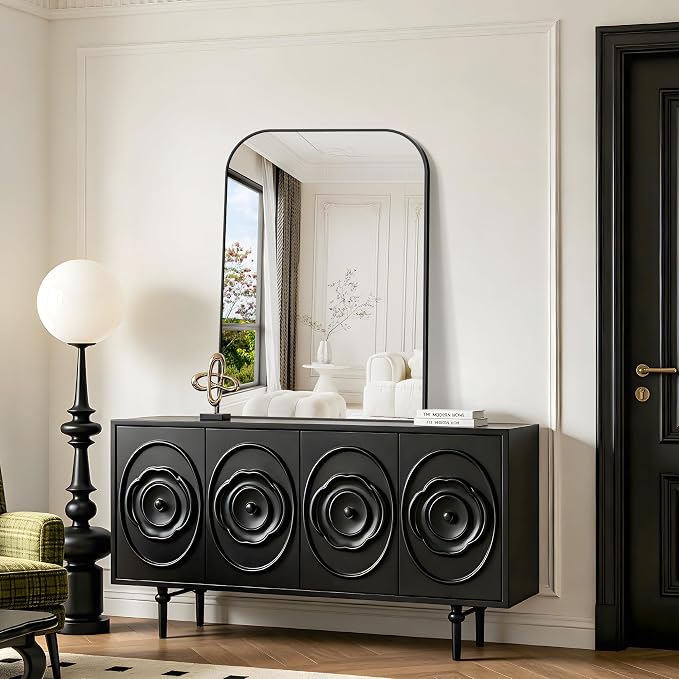 YIROMAN Bathroom Mirrors for Over Sink,30"x42" Black Bathroom Vanity Mirror | Thin Brushed Aluminum Frame,HD tempered glass, Rectangular,Rounded & Right-angle Corners,Sink,Entryway,Bedroom