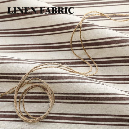 Farmhouse Shower Curtain Ruffle Linen Cream-Brown Stripe 60"W x 72"L | Farmhouse Boho, Striped, Bottom Ruffle, Linen Fabric, Rustic, Country, Natural Look, Washable, for Bathroom Bathtub