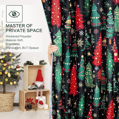 Shower Curtain Christmas, Holiday Shower Curtain Red Green Christmas Tree Snowflake ShowerCurtain Sets Waterproof Polyester Fabric Machine Washable Home Farmhouse Decor Bathroom Curtains
