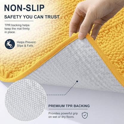 Smiry Thick Chenille Bathroom Runner Rugs 70x24, Absorbent Bath Mat, Yellow | Quick‑Dry & Machine Washable, Non‑Slip Bath Carpet, Soft Striped Bath Rugs for Tub & Shower, Modern Home Decor Accessories