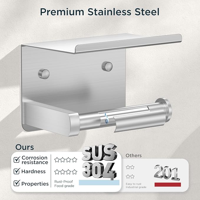 FORIOUS Bathroom Accessories, 5-Piece Bathroom Hardware Set - 24" Towel Bar | Brushed Nickel | Towel Hooks, Towel Racks for Bathroom, Toilet Paper Holder With Shelf, Towel Ring | SUS304 Stainless Steel