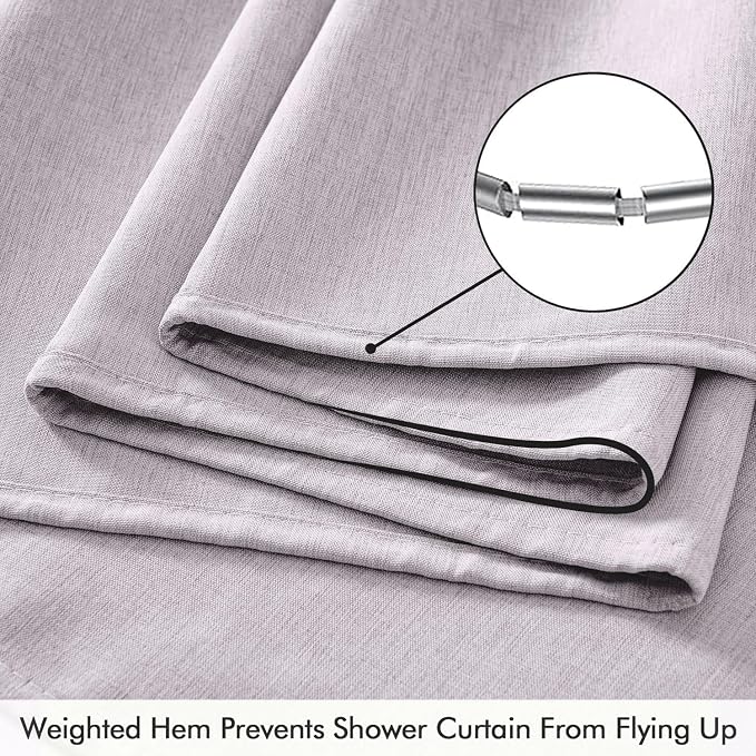 ANRODUO Lavender Linen Textured Fabric Shower Curtain Set - W72xL84 | Farmhouse Shower Curtain with 12 Metal Hooks, Waterproof Heavy Duty, Button Hole Design, Machine Washable for Bathroom