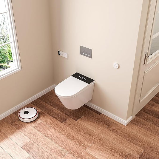 Wall Hung Smart Toilet, Elongated Wall Hung Toilet with Bidet Built In, Heated Seat, Warm Water Wash, Air Dryer, Auto Flush, Foot Sensor Flush, Auto Open and Close Lid