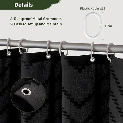 Siiluminisoy Boho Shower Curtain Black Tassel Woven Fabric Shower Curtain 54 x 78 Modern Farmhouse Textured Tufted Chevron Striped Minimalist Bathroom
