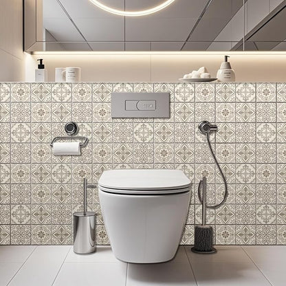 36pcs 4 Styles Gray and White Patterns Tile Stickers Retro Geometric Patterns Waterproof PVC Tile Decals for Kitchen Bathroom 4x4 inch