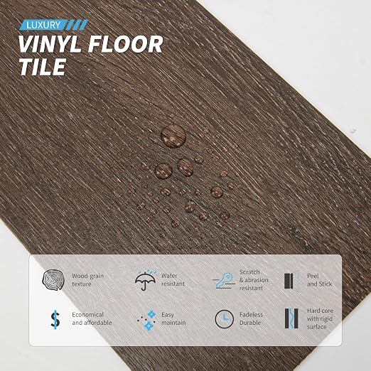 Art3d 12-Pack Wood Texture Peel and Stick Vinyl Flooring Tiles, Brown Stone | 18 & 54 sq.ft Options, Rigid Surface Hard Core, Waterproof, Self-Adhesive, Impact Resistant, Fit Indoor Household Spaces