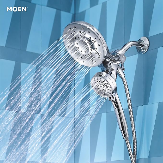 Moen Engage Magnetix Chrome Multi-Function Handshower and Rainfall Shower Head Trim Combo with Shower Handle, Tub Spout, Metal Hose, and Valve, 82304