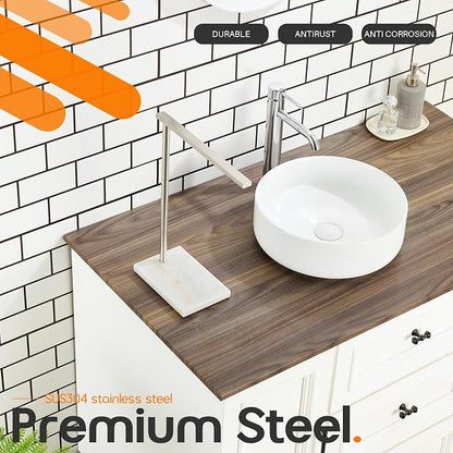 Standing Towel Rack Brushed Nickel 1-Tier Towel Bar for Bathroom Vanity Countertop with Heavy Marble Base Thicken Steady, Stainless Steel AN7002BR