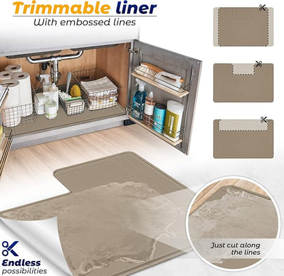 The Original Under Sink Mat - Silicone Waterproof mat, Trimmable, Easy to Clean, Kitchen cabinet liner, Under sink protector mats, Drip Tray with Lip - 34" x 22" or smaller