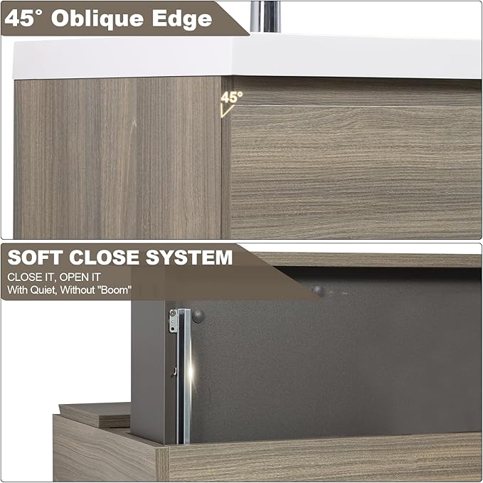 Floating Vanity Bathroom, 60 Inch Bathroom Vanity with Sink, Wall Mounted Double Sink Bathroom Vanity, Soft Closed 2 Drawers, Integrated Sink (Ash Grey)