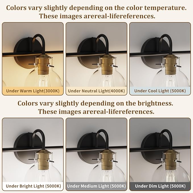 4 Light Bathroom Light, Brushed Gold and Black Vanity Lighting Fixtures, Bathroom Wall Mounted Sconces Vanity Lights Over Mirror with Globel Glass Shade, E26 Base