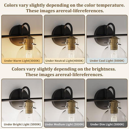 4 Light Bathroom Light, Brushed Gold and Black Vanity Lighting Fixtures, Bathroom Wall Mounted Sconces Vanity Lights Over Mirror with Globel Glass Shade, E26 Base