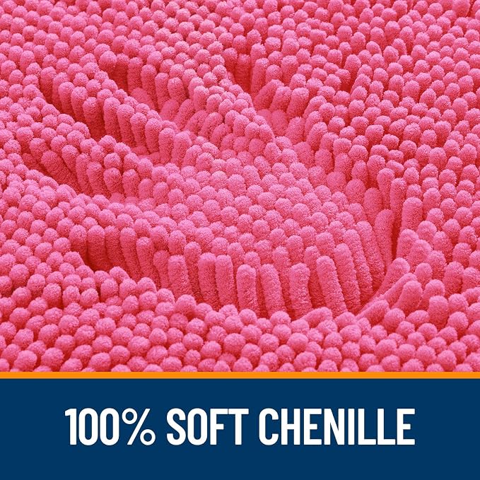 OLANLY Bathroom Runner Rugs 47x17, Extra Soft Absorbent Chenille Bath Rugs | Hot Pink, Quick-Drying Rubber Backing, Washable Long Bath Mat for Bathroom Floor, Tub and Shower, Home Decor Accessories