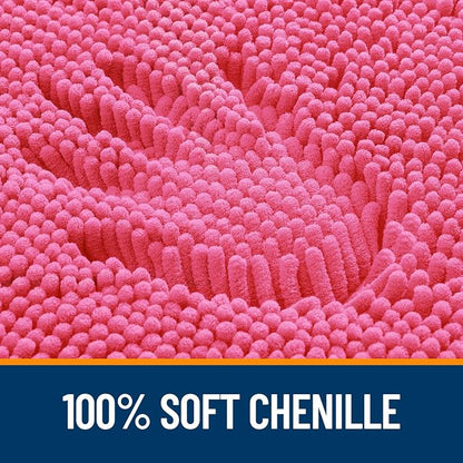 OLANLY Bathroom Runner Rugs 47x17, Extra Soft Absorbent Chenille Bath Rugs | Hot Pink, Quick-Drying Rubber Backing, Washable Long Bath Mat for Bathroom Floor, Tub and Shower, Home Decor Accessories