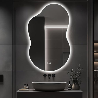 48"x30" Irregular LED Lighted Vanity Mirror for Bathroom, Backlit Only, Anti-Fog, 3-Color Dimmable Lighting, Wall Mount [Horizontal/Vertical]