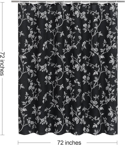 MitoVilla Black White Cotton Floral Shower Curtain for Bathroom, 72 x 72 | Black White BoHo Cottagecore Spring Shower Curtains, Modern Farmhouse Country Plant Leaves Bathroom Décor, 72 x 72