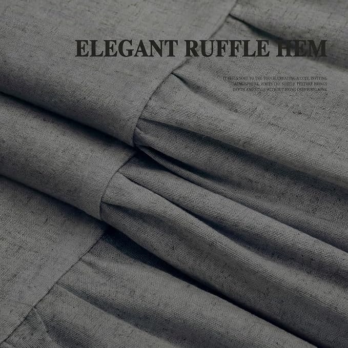 Farmhouse Shower Curtain Ruffle Linen Flax Dark Gray 72" W x 72" L | Linen Fabric, Farmhouse Boho, Bottom Ruffle, Rustic, Country, Natural Look, Washable, Shower Curtain for Bathroom Bathtub