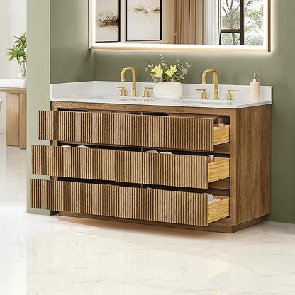 ALTAIR 60 In Bathroom Vanities Double Sink Vanity with Ceramic Countertop Backsplash Sidesplash Mordern Large Storge Cabinet Pre-Assembled Bath Fixtures Brown
