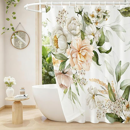 120GSM Floral Flower Shower Curtain, Boho Curtain Set with 12PCS Hooks,Minimalist Watercolor Abstract Bathroom Décor,Flower Bath Curtain for Chic Elegant Bathroom Home Decor,72 x 72 Inch