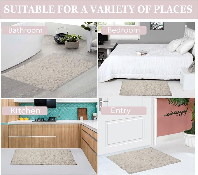 Home Weavers Bell Flower Collection 100% Cotton Tufted Bath Rugs, Extra Soft and Absorbent Bath Rugs, Non-Slip Bath Mats, Machine Washable, Bath Mats for Bathroom Floor, 24"x40" Rectangle, Ivory